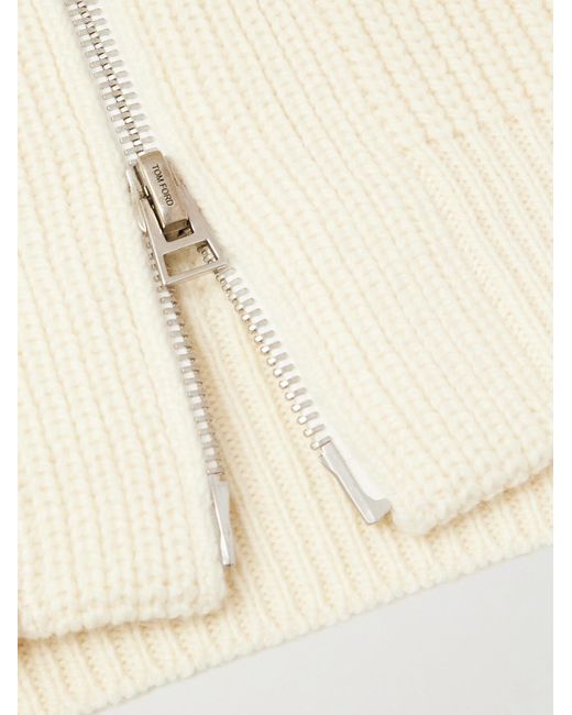 Tom Ford Natural Slim-fit Ribbed Wool And Mohair-blend Zip-up Cardigan for men