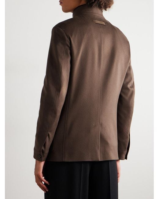Zegna Brown Ii Conte Leather-trimmed Oasi Cashmere-felt Jacket for men