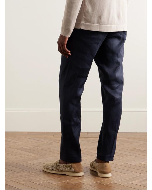 Lardini Blue Straight-leg Pleated Linen-blend Twill Drawstring Trousers for men