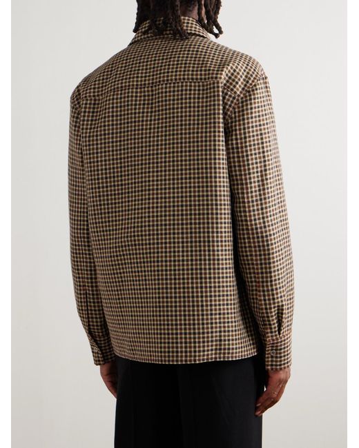 Jil Sander Brown Embellished Checked Wool And Linen-Blend Shirt for men