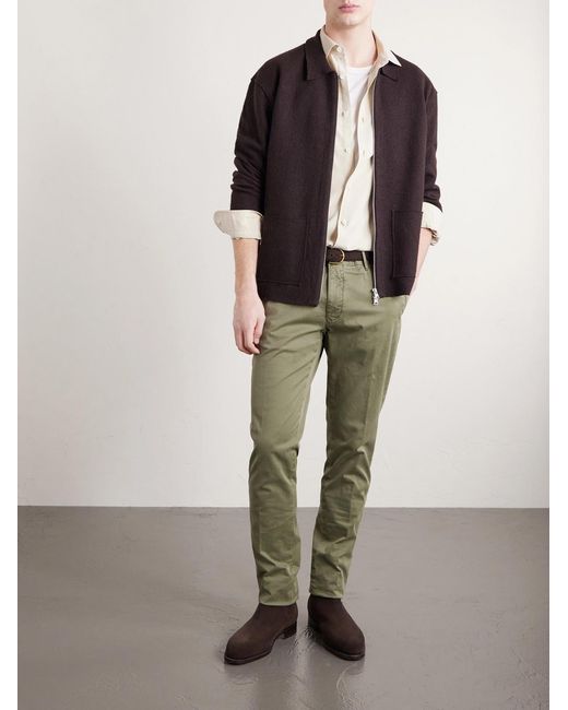 Slowear Green Slim-fit Tapered Stretch-cotton Gabardine Trousers for men