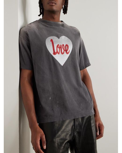 SAINT Mxxxxxx Gray Distressed Paint-splattered Printed Cotton-jersey T-shirt for men