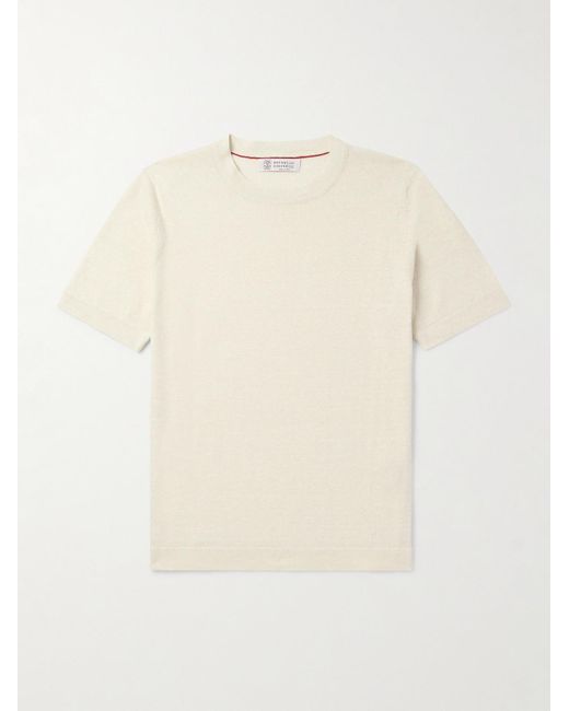Brunello Cucinelli Natural Linen And Cotton-Blend T-Shirt for men