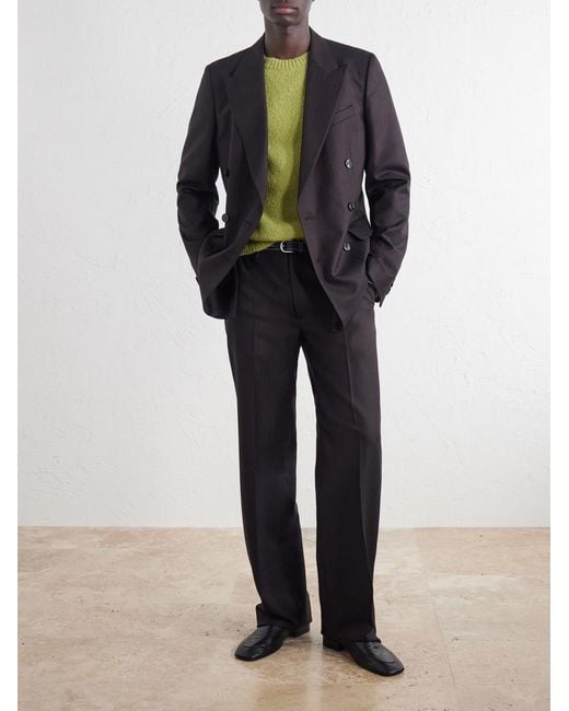 Dries Van Noten Black Double-Breasted Herringbone Wool Blazer for men