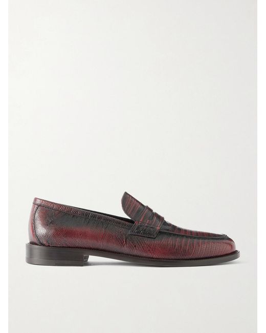 Manolo Blahnik Brown Perry Lizard-effect Leather Loafers for men