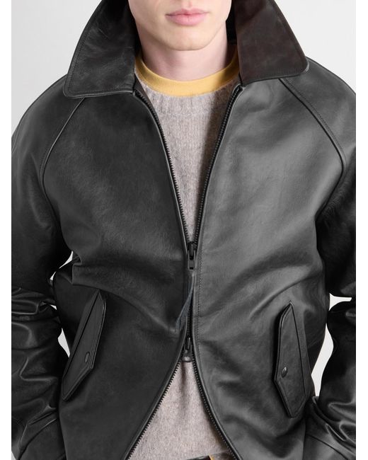 Golden Bear Gray The Dunbear Leather Bomber Jacket for men