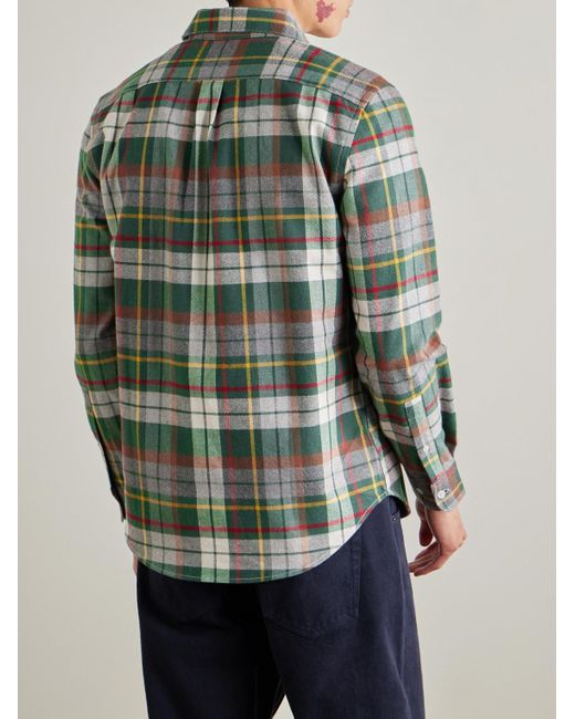 Portuguese Flannel Green Teca Checked Organic Cotton-Flannel Shirt for men