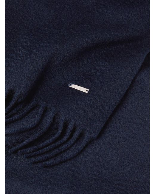 Loro Piana Blue Logo-embellished Fringed Cashmere Scarf for men