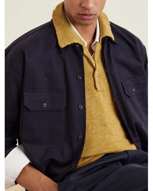 Inis Meáin Yellow Knitted Linen Polo Shirt for men
