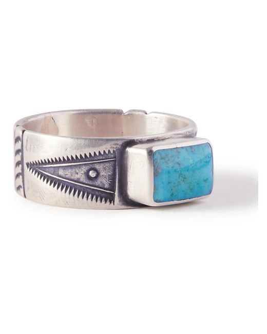 Peyote Bird Blue Watermark Silver Turquoise Ring for men