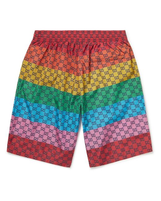 Gucci GG Multicolour Midlength Striped Monogrammed Swim Shorts in Red