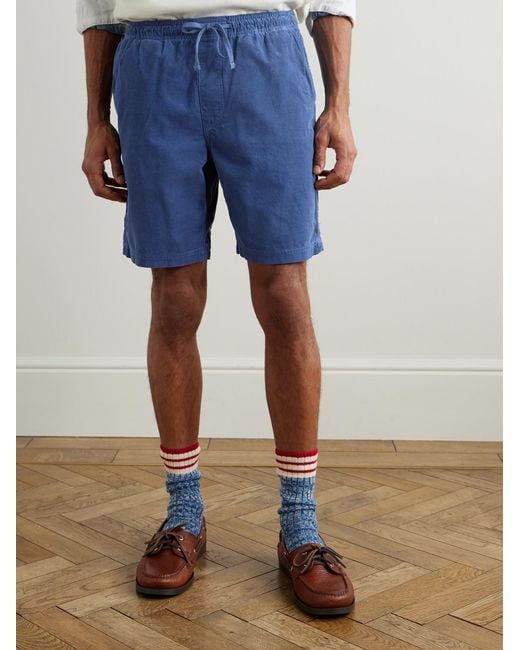 Polo Ralph Lauren Blue Straight-Leg Logo-Embroidered Cotton-Corduroy Drawstring Shorts for men