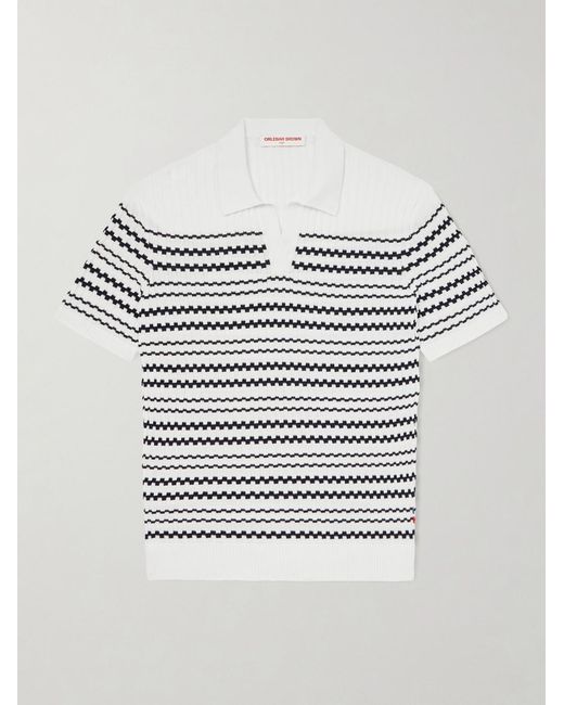 Orlebar Brown Gray Canet Striped Ribbed-Knit Organic Cotton Polo Shirt for men