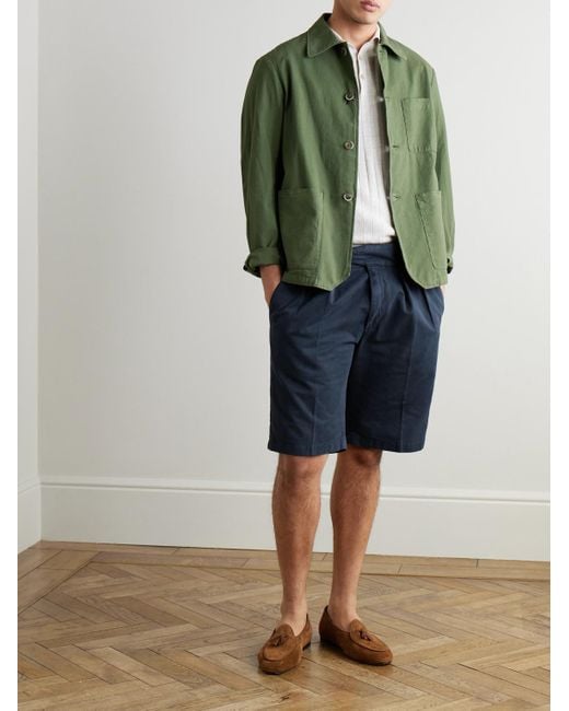 Rubinacci Blue Manny Straight-Leg Pleated Cotton Shorts for men