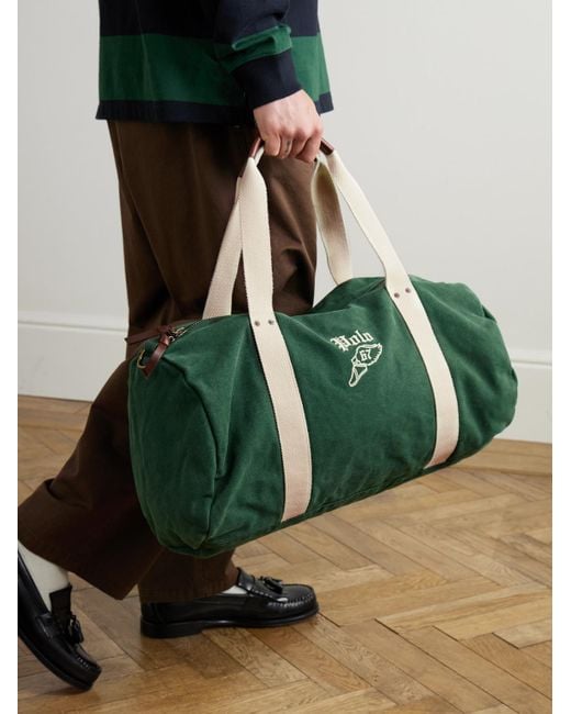 Polo Ralph Lauren Green Logo-embroidered Leather-trimmed Canvas Duffel Bag for men