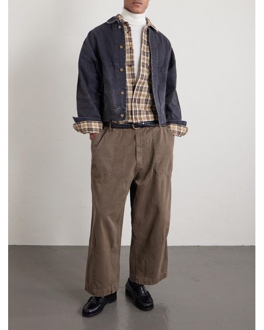 CHERRY LA Brown Herringbone Cotton Drawstring Trousers for men