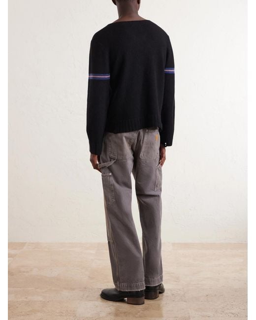 Enfants Riches Deprimes Black Distressed Striped Cashmere Sweater for men