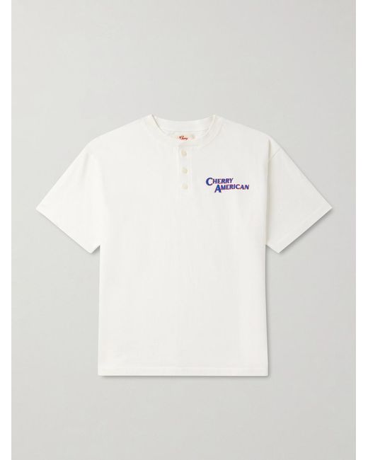 CHERRY LA White Logo-print Cotton-jersey Henley T-shirt for men