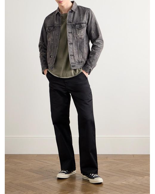 John Elliott Gray Thumper Type Iii Distressed Paint-Splattered Selvedge Denim Trucker Jacket for men