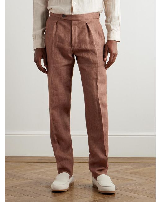 Slowear Brown Venezia 1951 Slim-Fit Tapered Pleated Linen Suit Trousers for men