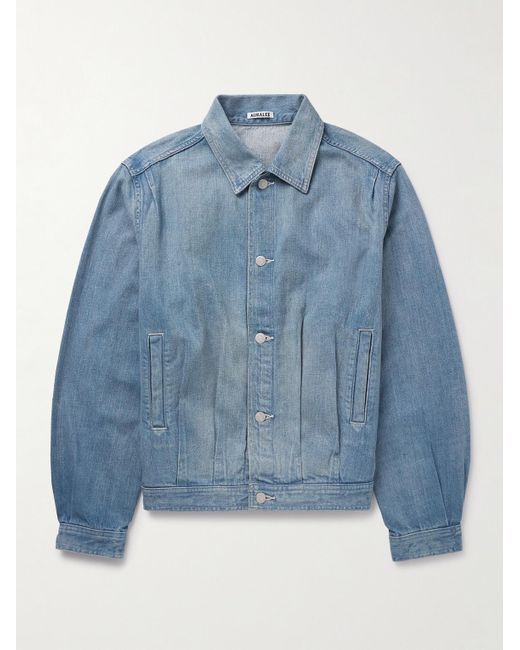 Auralee Blue Pleated Selvedge Denim Jacket for men