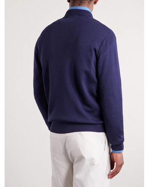Thom Sweeney Blue Zip-Up Cotton Sweater for men