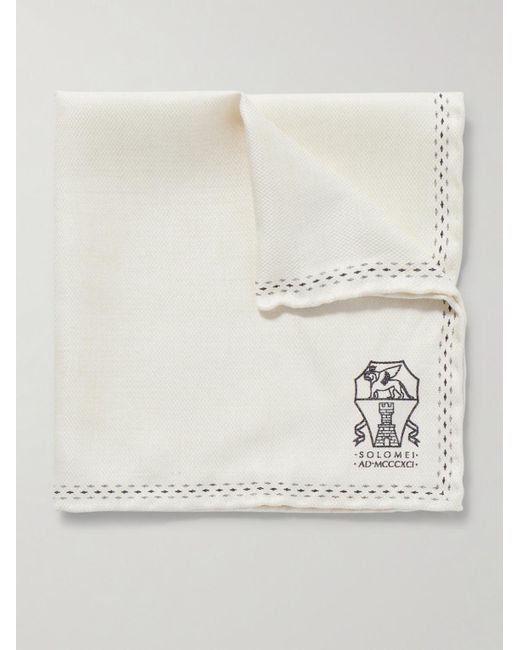 Brunello Cucinelli Einstecktuch aus Seide mit Logoprint in Natural für Herren