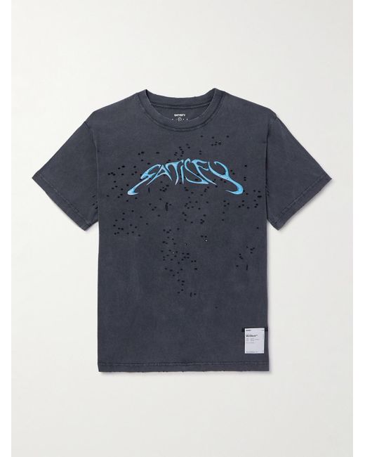 Satisfy Blue Distressed Logo-print Mothtechtm Organic Cotton-jersey T-shirt for men
