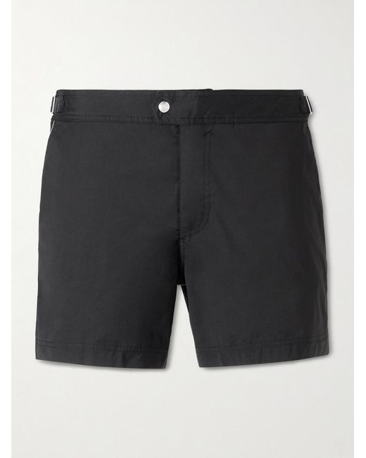 Tom Ford Black Straight-Leg Mid-Length Piped Swim Shorts for men