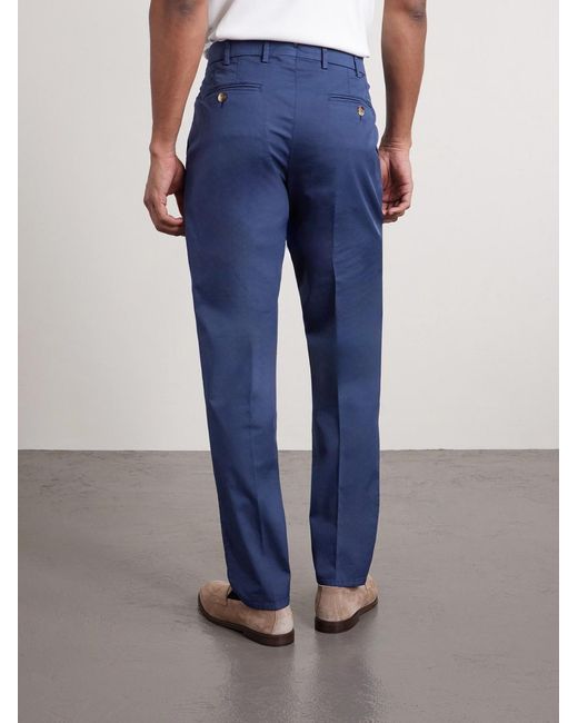 Brunello Cucinelli Blue Slim-Fit Stretch-Cotton Twill Trousers for men