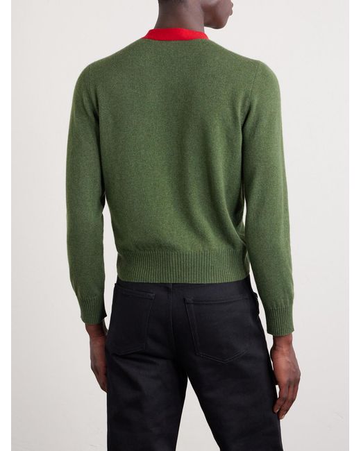 Gucci Green Slim-Fit Cropped Wool-Trimmed Striped Cashmere Sweater for men
