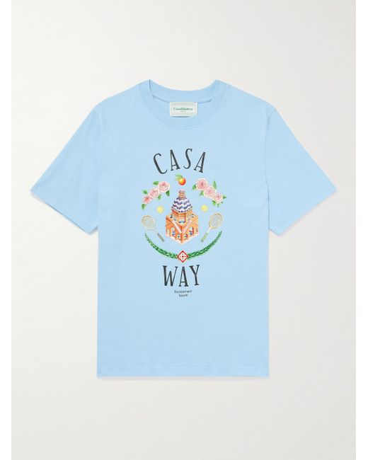 CASABLANCA Blue Casa Way Printed Cotton-jersey T-shirt for men