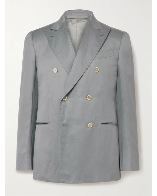 Caruso Gray Slim-fit Double-breasted Silk And Linen-blend Blazer for men