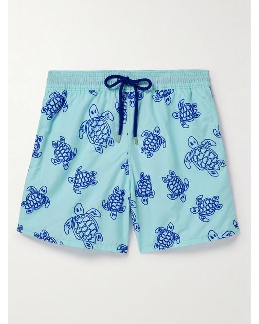 Vilebrequin Blue Moorea Straight-leg Mid-length Flocked Econyl® Swim Shorts for men