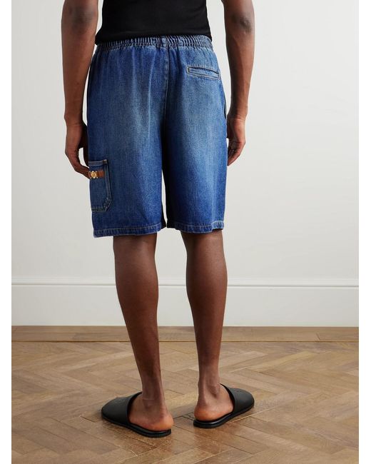 Versace Blue Straight-Leg Horsebit-Embellished Denim Shorts for men