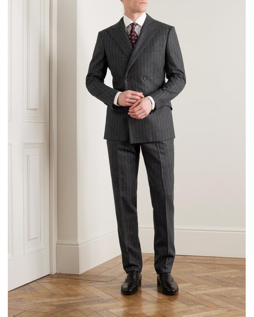 Kingsman Black Double-breasted Striped Wool-felt Suit Jacket for men
