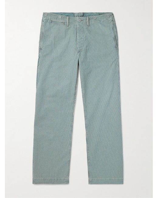 RRL Blue Straight-leg Striped Cotton And Linen-blend Twill Trousers for men