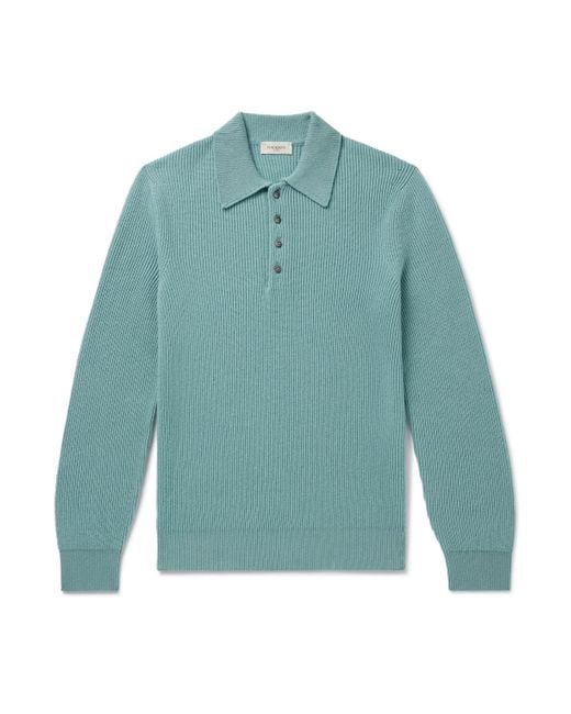 Piacenza 1733 Blue Ribbed Cashmere Polo Shirt for men