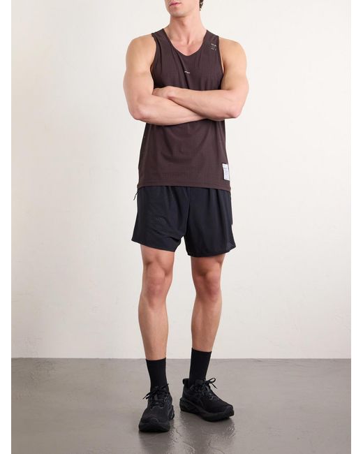 Satisfy Brown Embellished Logo-Appliquéd Space-O Mesh Tank Top for men