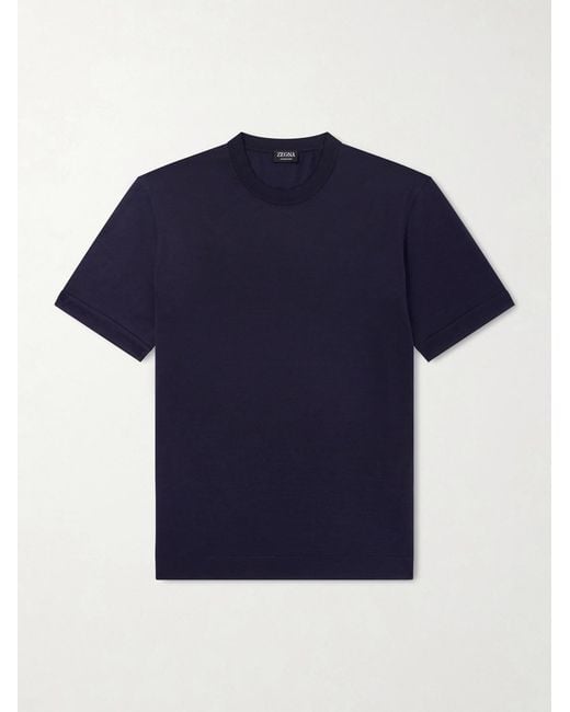 Zegna Blue Cotton And Silk-blend Jersey T-shirt for men