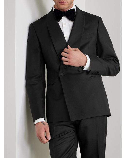 Mr P. Black Slim-fit Double-breasted Shawl-collar Wool for men