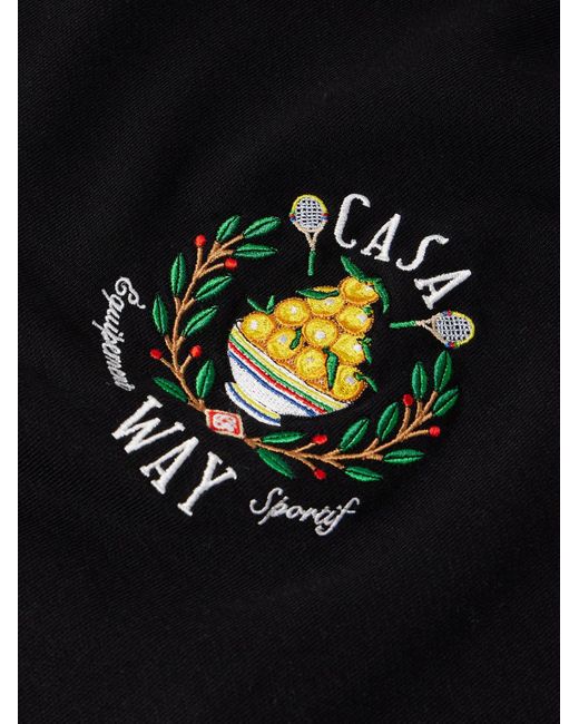 Casablancabrand Blue Casa Way Logo-embroidered Organic Cotton-jersey Hoodie for men