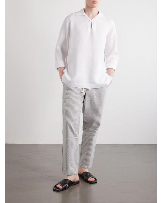 Orlebar Brown White Sonoran Straight-Leg Striped Cotton-Blend Seersucker Trousers for men
