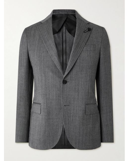 Lardini Black Virgin Wool-Blend Herringbone Suit Jacket for men