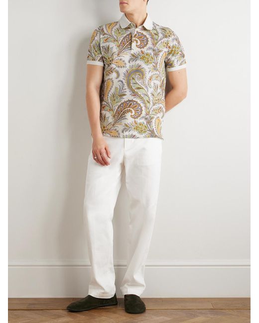 Etro White Roma Slim-fit Paisley-print Cotton-piqué Polo Shirt for men