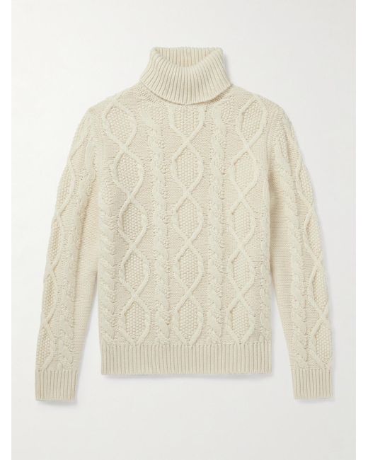 Anderson & Sheppard White Aran Cable-knit Wool And Cashmere-blend Rollneck Sweater for men