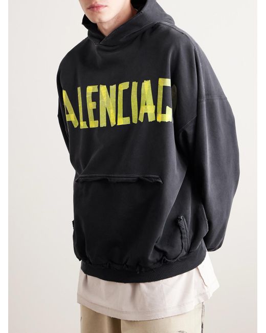 Balenciaga Gray Tape Type Oversized Distressed Logo-Print Cotton-Jersey Hoodie for men