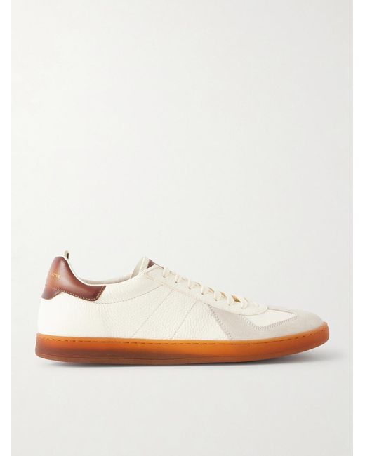 Officine Creative White Militia 001 Suede-Trimmed Full-Grain Deerskin Sneakers for men