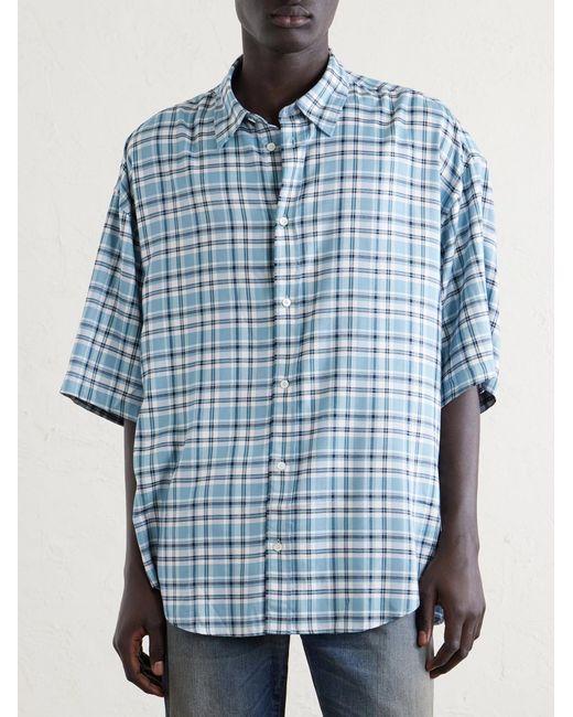 Acne Blue Checked Woven Shirt for men