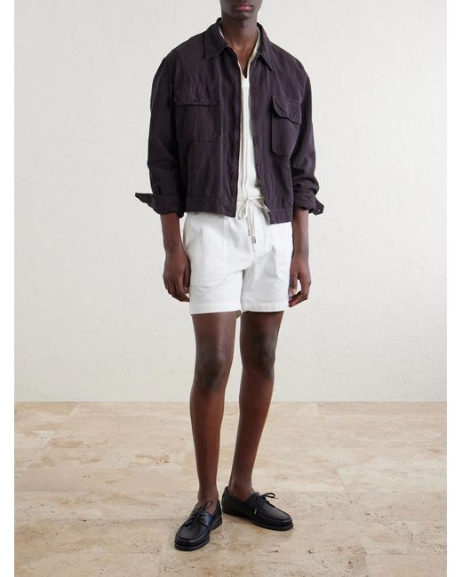 Mr P. White Straight-Leg Cotton Drawstring Shorts for men